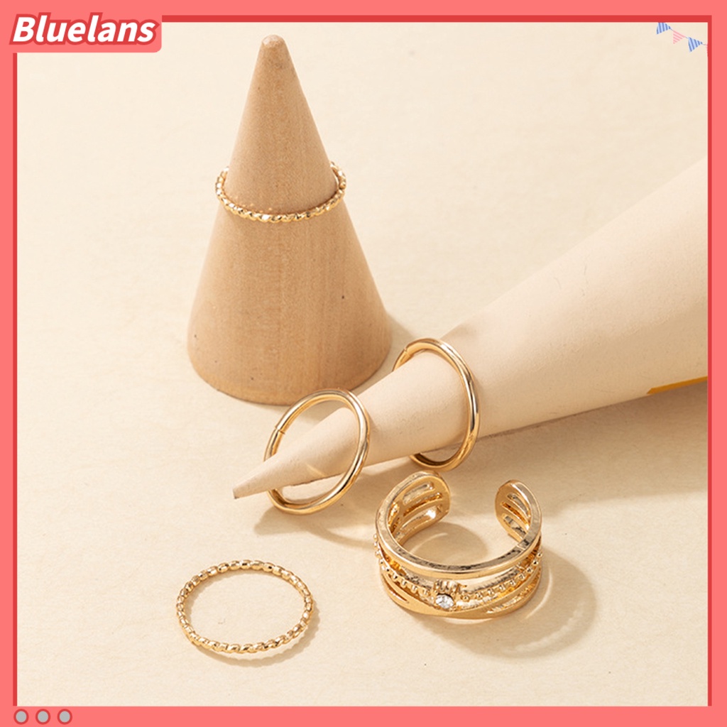 [BLS] 5pcs /Set Cincin Ringan All-matched Warna Emas Shiny Joint Ring Untuk Pernikahan