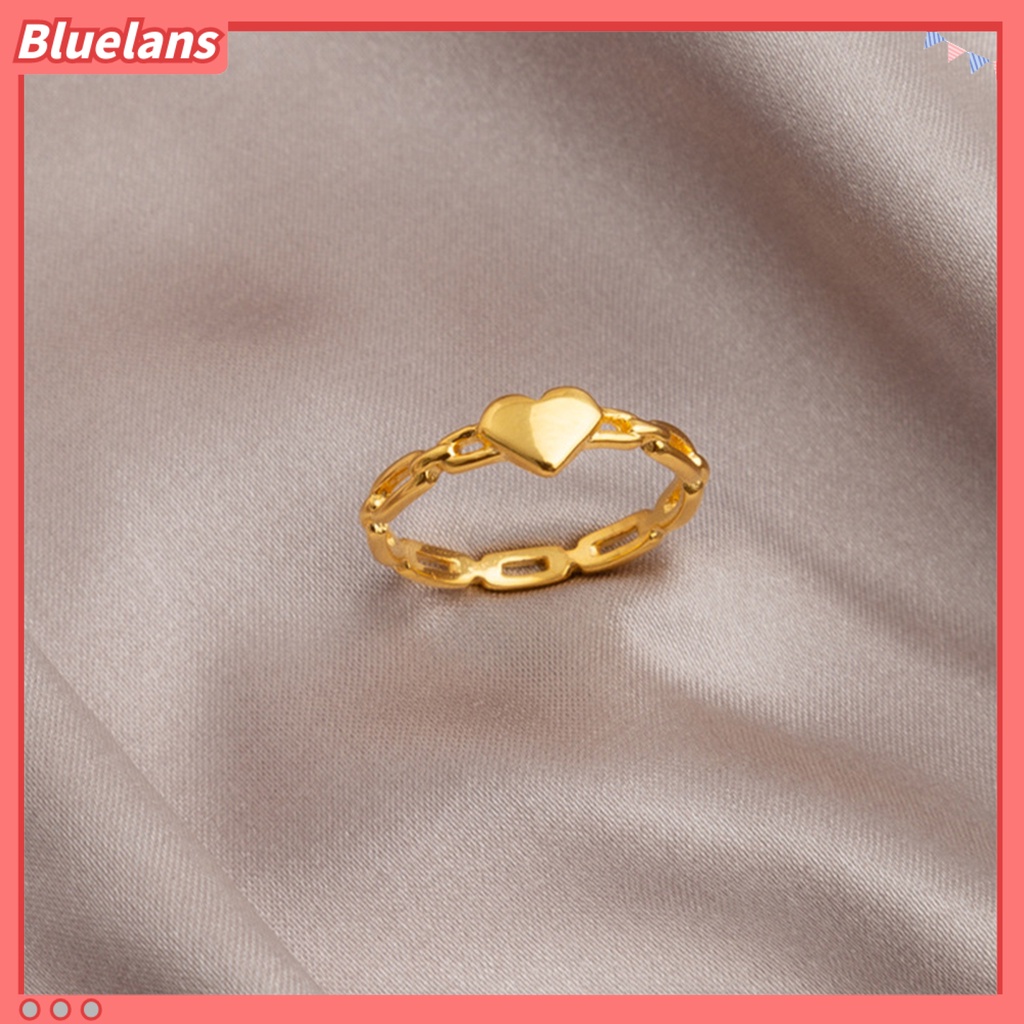 [BLS] Wanita Cincin Golden Hollow Link Rantai Temperamen Elegan Hadiah Hypoallergenic Cinta Kecil Hati Jari Cincin Fashion Perhiasan