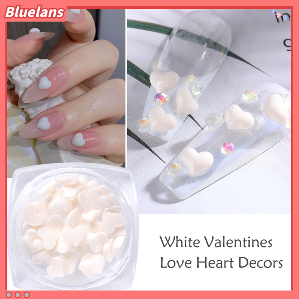 [BLM] 40pcs /Box Ornamen Jantung Kuku Datar Kembali Efek 3D Mini Putih Pink Heart Nail Art Dekorasi Charms Untuk Manicure