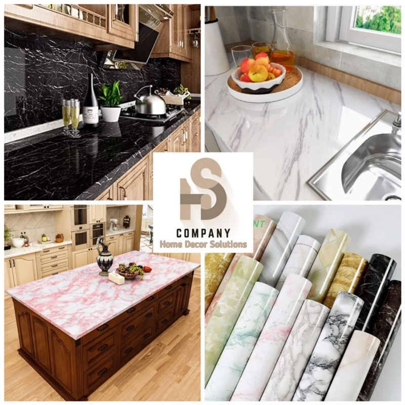 Wallpaper Dapur Tebal Anti Minyak Panas Dan Air Stiker Motif Marmer Glossy Polos Dan Kayu walpaper d