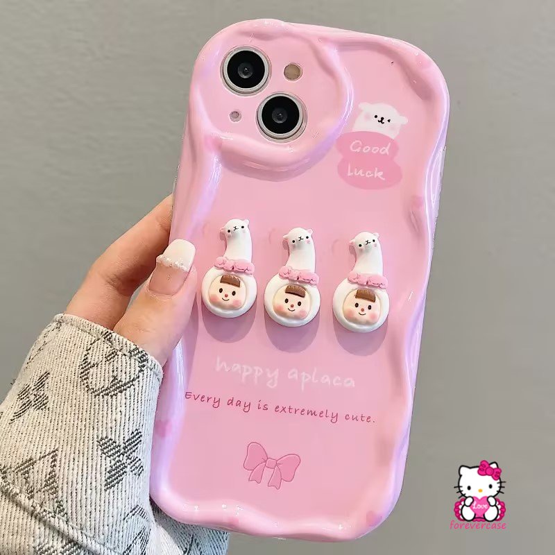 Mainan 3D Warna Permen Gadis Alpaka Pink Case Untuk Samsung A24 A23 A52 A32 A12 A14 A13 A04s A52s A04 A03 A30 A31 A50 A03s A21s A51 A11 A30s A50s A20 A20s A10s 3D Wavy Curved Edge Case