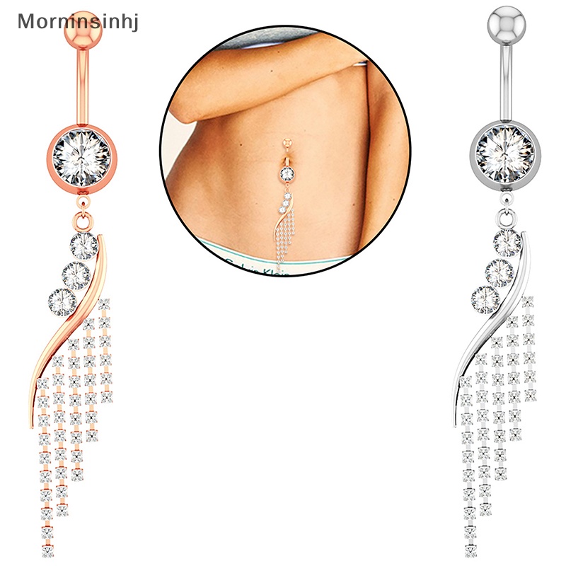 Mornin Warna Rose Gold S-Shaped Fringe Belly Button Ring Sexy Zircon Belly Stainless Steel Menjuntai Rumbai Pusar Cincin Perhiasan id