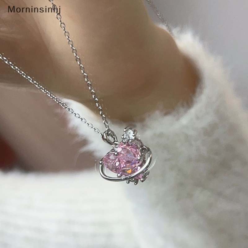 Mornin Fashion Planet Merah Muda Hati Zirkon Kalung Wanita Pesona Aesthetic Klavikula Rantai Kalung Pesta Ulang Tahun Perhiasan Hadiah id