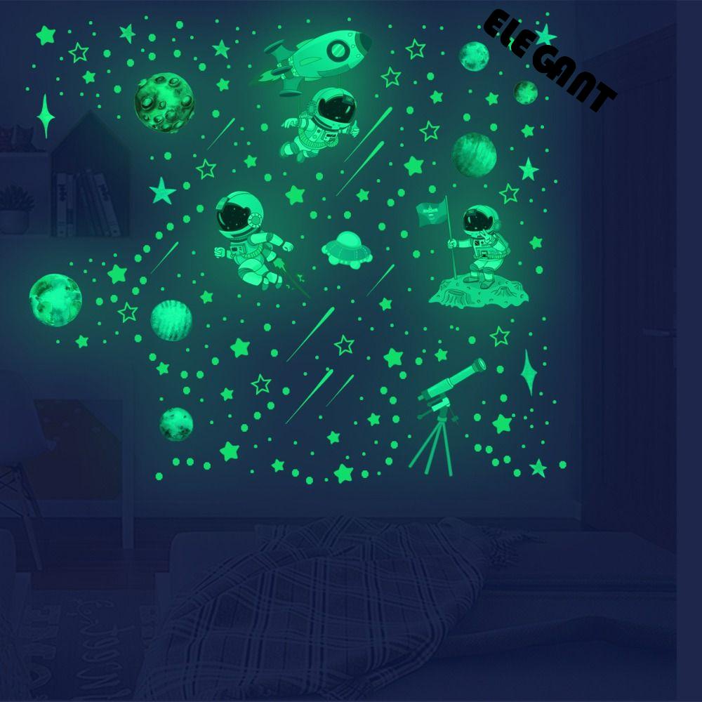 [Elegan] Astronot Decal Removable Kreatif Tahan Air Seni Mural Neon Stiker Lucu DIY Bulan Bintang Latar Belakang Wallpaper Dinding