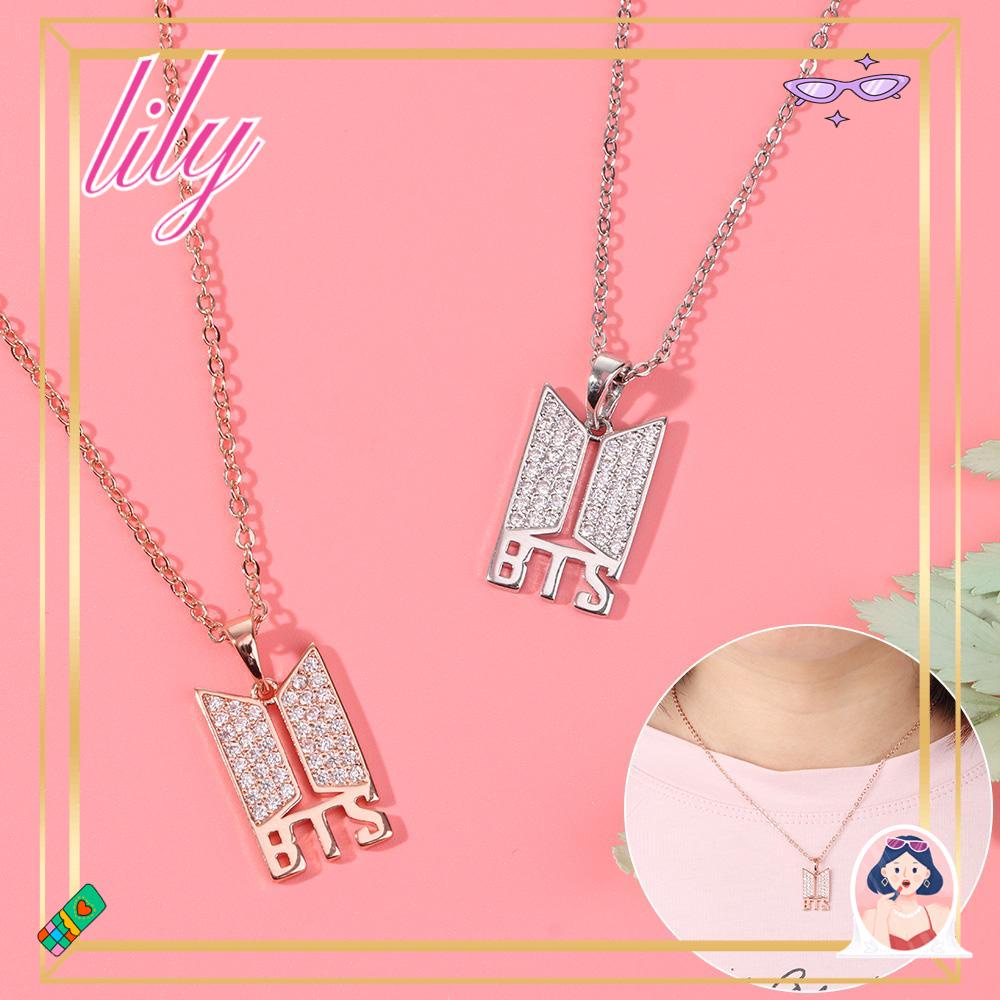 Lily Women Kalung Lapis Emas 18k logo BTS Liontin Army