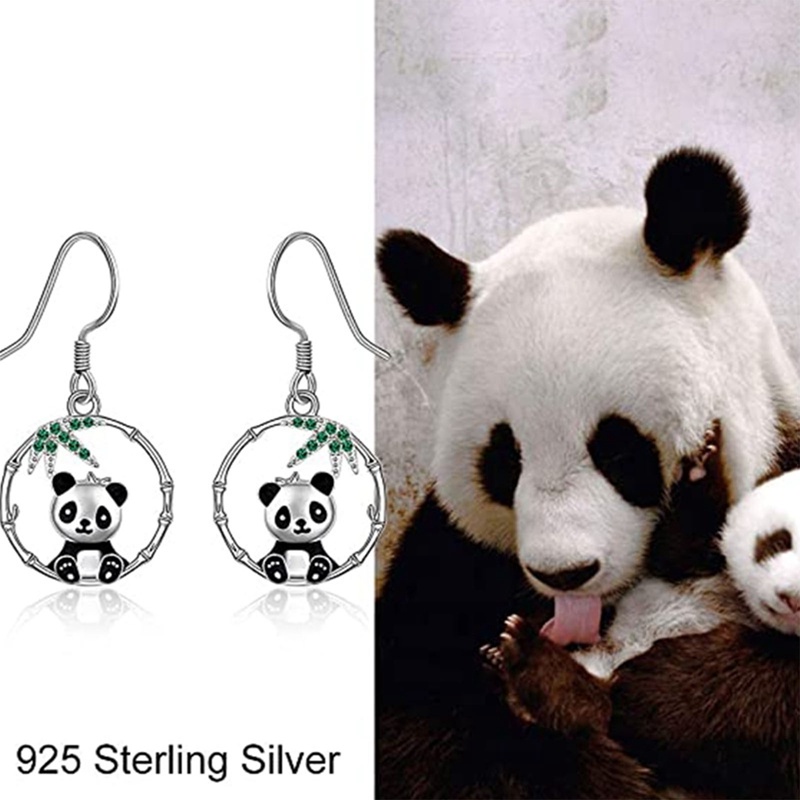 Panda Anting Hoop Untuk Wanita Gadis Lucu Anting Lingkaran Warna Perak Fashion Serbaguna Hadiah Perhiasan Telinga