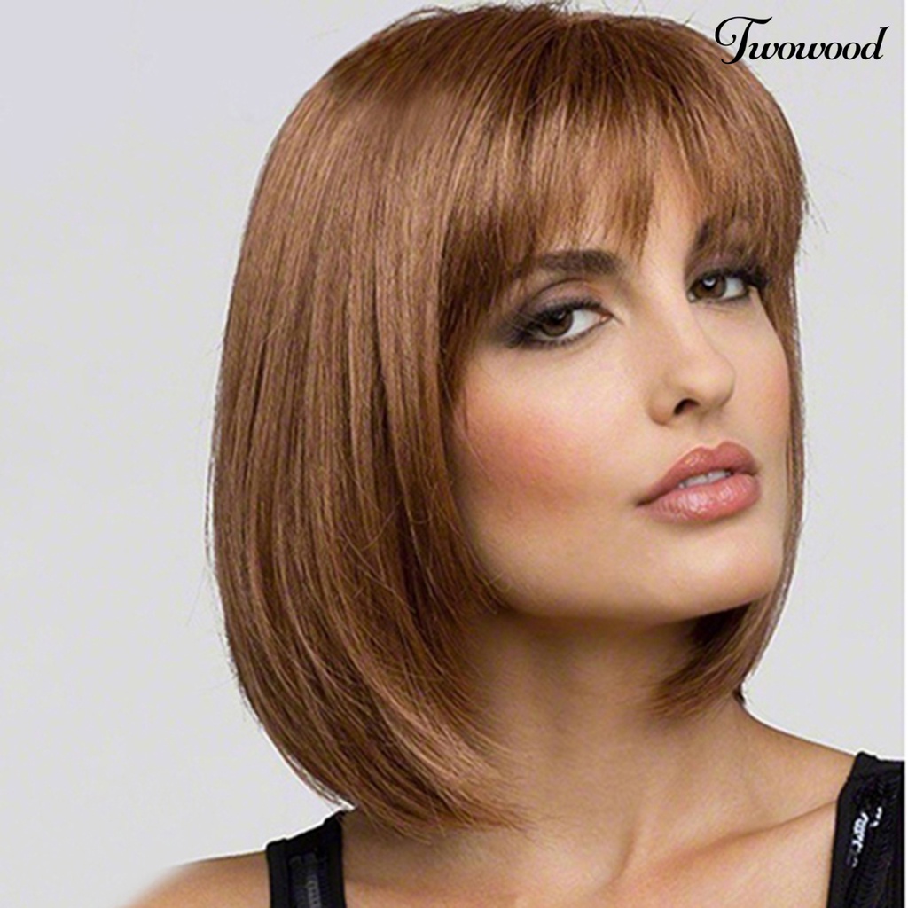 Twowood Wig Pendek Fashion Wig Bob Silky Realistis Wig Lurus Pendek Untuk Lady