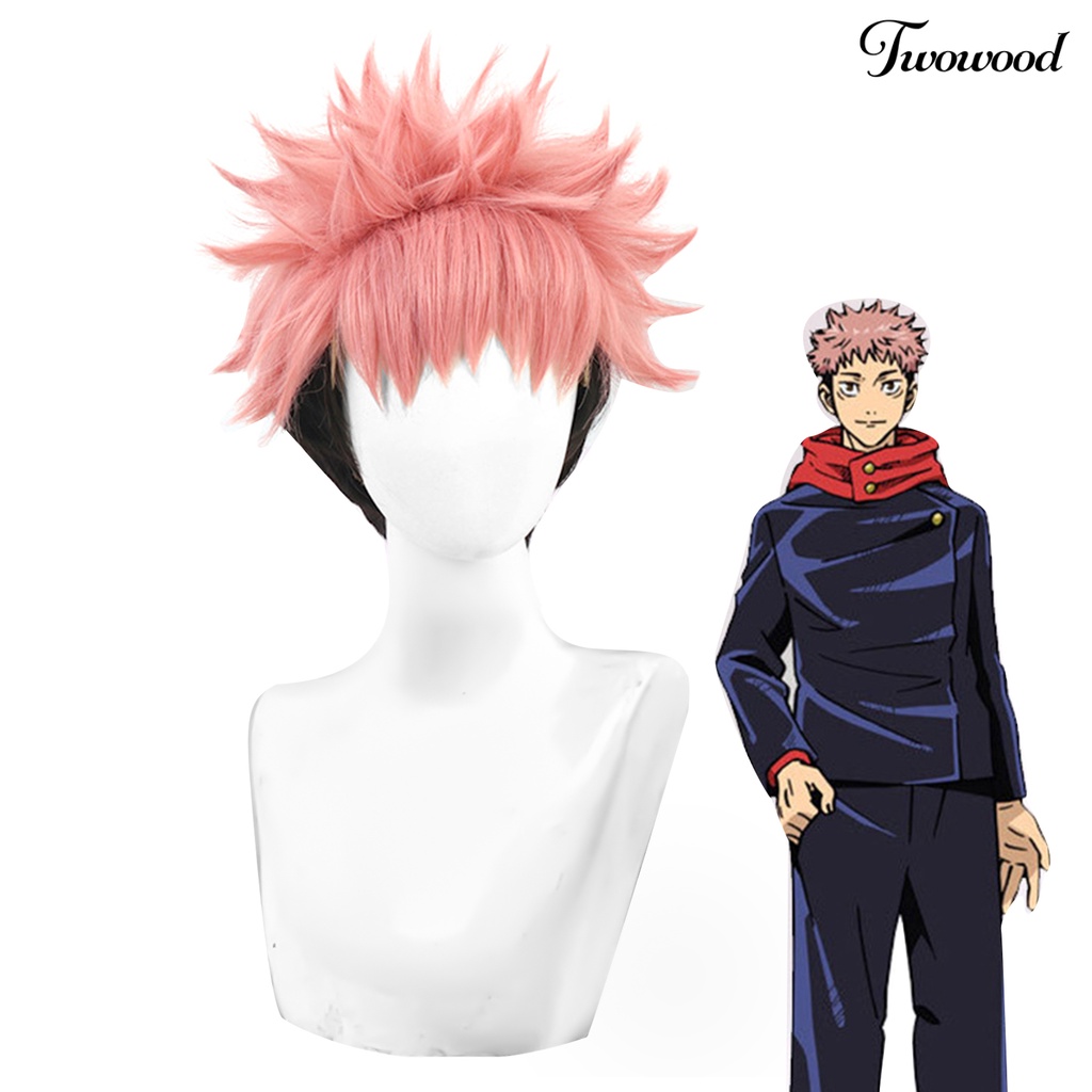 Twowood Unisex Karakter Anime Gradien Pendek Rambut Palsu Wig Cosplay Pesta Dekorasi Props