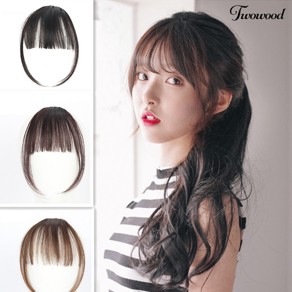 Twowood Wig Bang Ultra Tipis Ekstensi Rambut Serat Suhu Tinggi Pendek Fashion Sopak Fringe Untuk Wanita