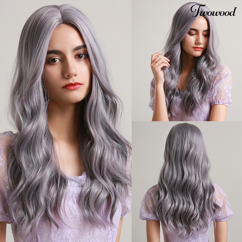 Twowood Wig Gelombang Panjang Efek Gradien Dengan Lengan Mesh Wig Cosplay Panjang Ombre Campuran Ungu Ultra Tipis Untuk Perempuan