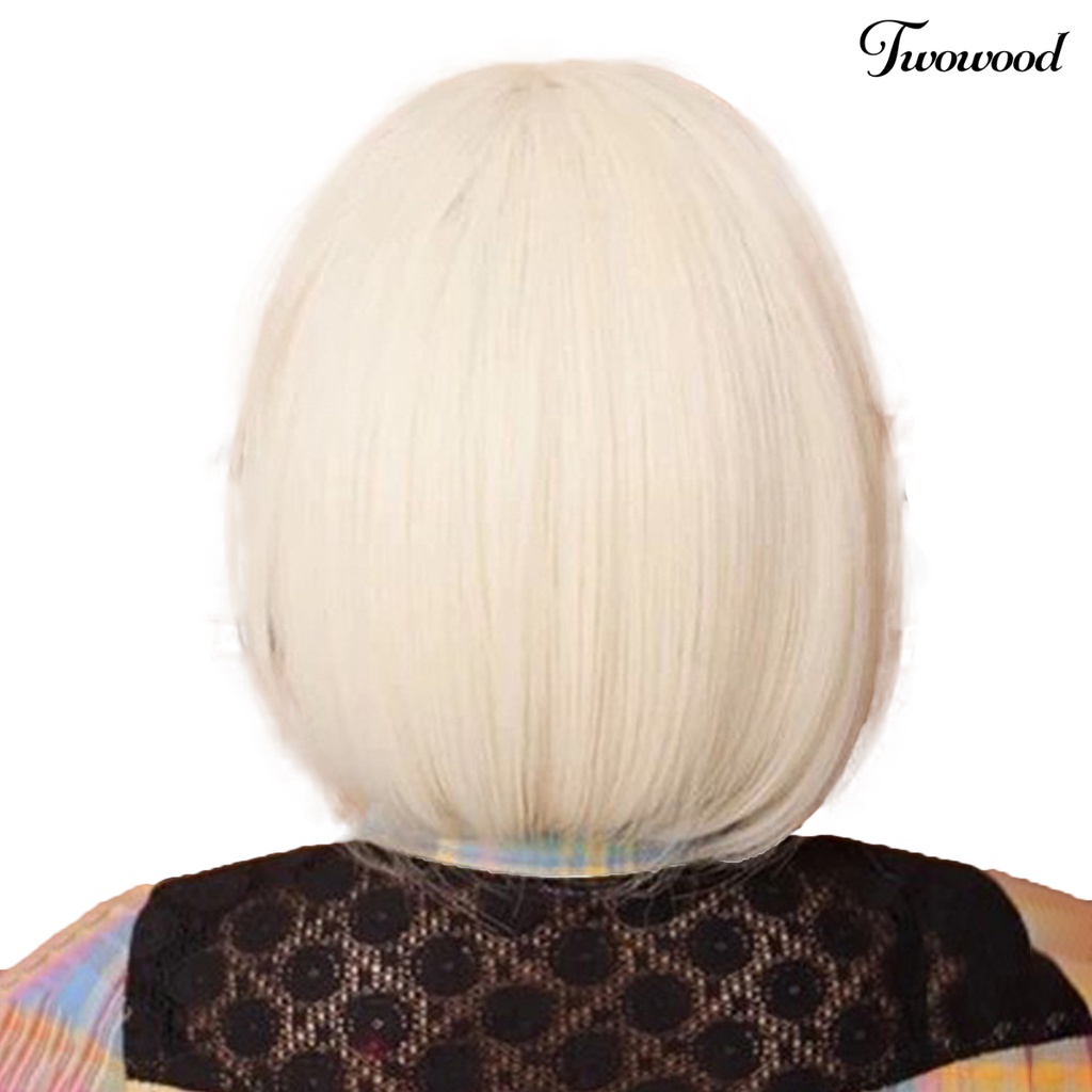 Twowood Lady Sopak Non-perm Berbulu Rapi Bang Penuh-cover Rambut Styling Krem Alami Bob Wig Pendek Lurus Wig Wanita Digunakan