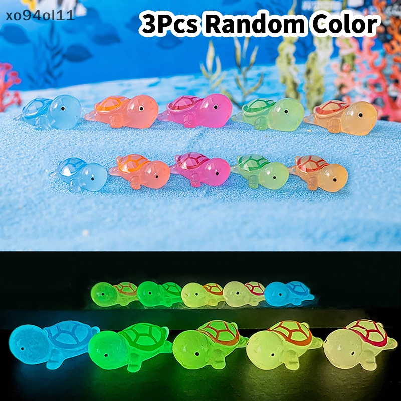 Xo 3Pcs Luminous Turtle Ornament Mini Warna Kartun Kura-Kura Micro Landscape Dekorasi Rumah Boneka Miniatur Mainan OL