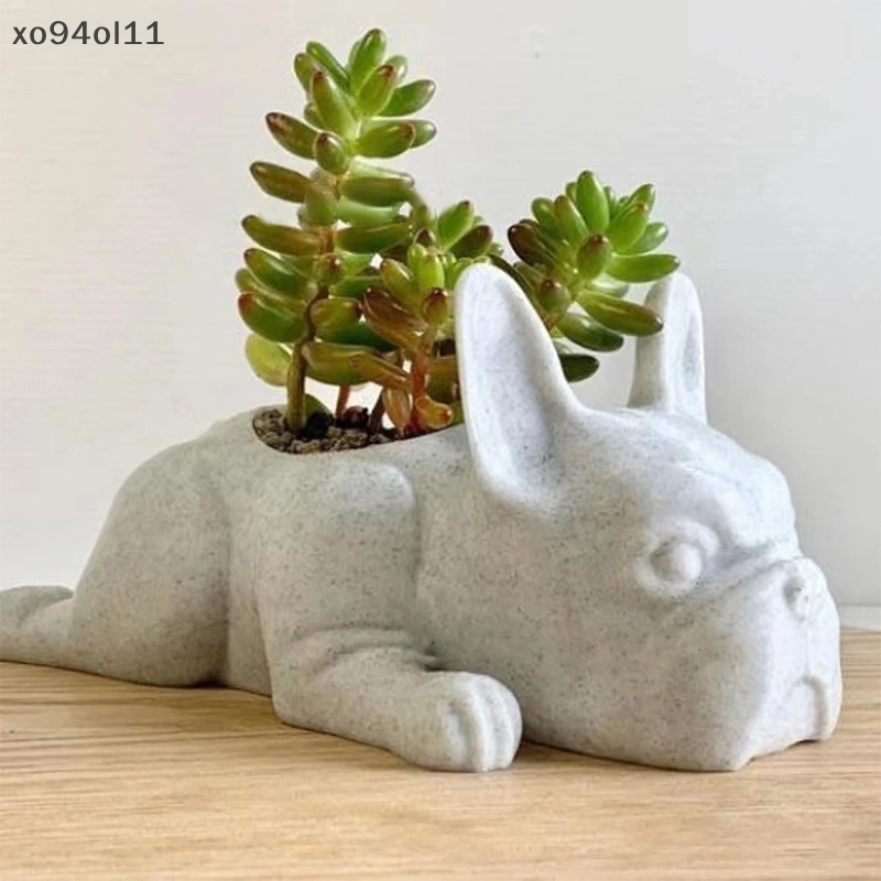 Xo French Bulldog Shape Resin er Pot Tanaman Desktop Untuk Rumah OL