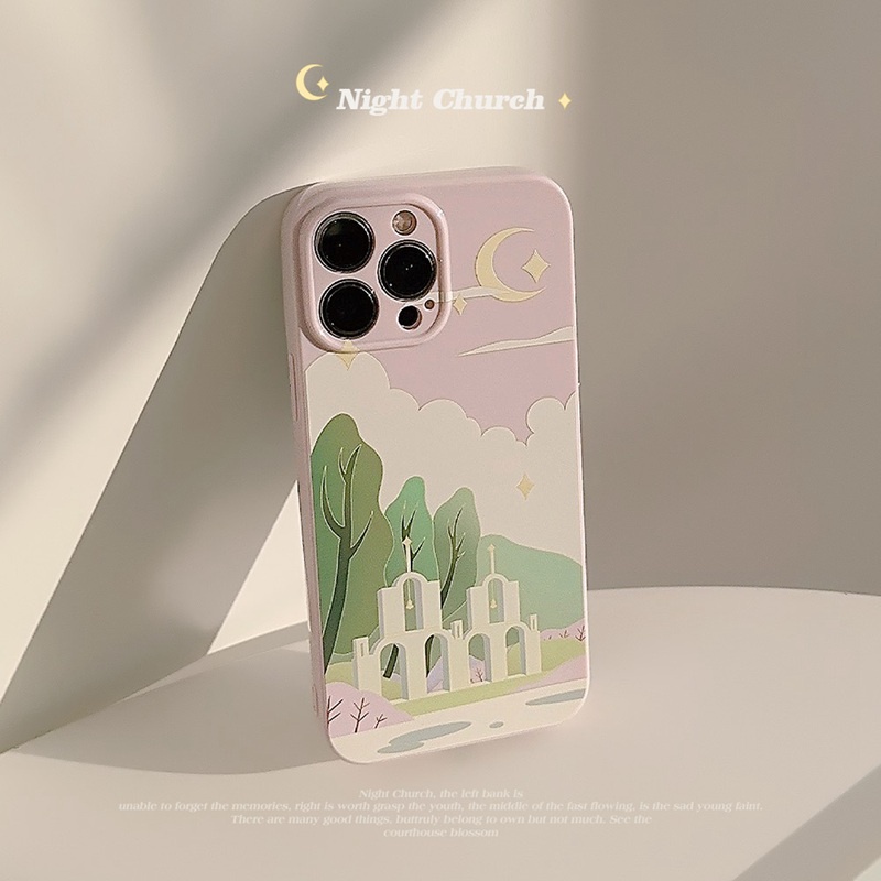 Cream Church Scenery Soft Silicon Case iP iPhone 14 + Plus 11 12 13 Pro Max FTD Girl Woman Casing Apple