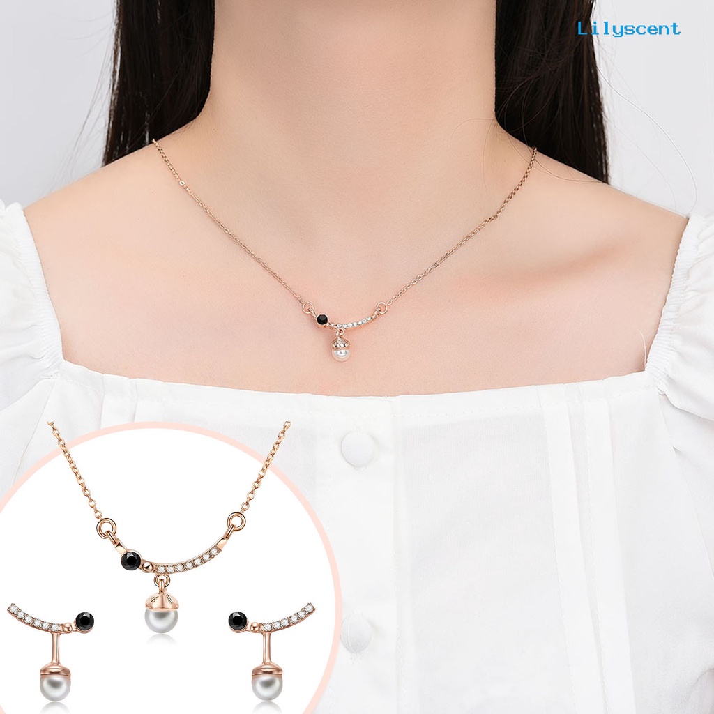 [LS]1 Set Perhiasan Set Geometris Mutiara Imitasi Berlian Imitasi Electroplating High Gloss Dekorasi Hypoallergenic Aksesoris Pengantin Kalung Anting Set Perhiasan Aksesori