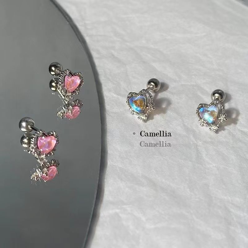 Yeezii Fashion Opal Anting Sekrup Kristal Untuk Wanita Hypoallergenic Elegan Warna-Warni Jantung Stud Earring Perhiasan Aksesoris