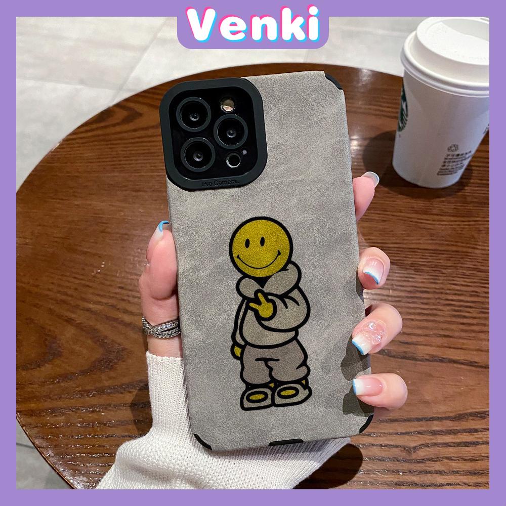 VENKI - Untuk iPhone 11 Case Leather Pupil Suede Case Soft Shockproof Cover Camera Simple Cute Superman Smile Kompatibel dengan iPhone 14 13 Pro max 12 Pro max xr xs 7Plus 8Plus