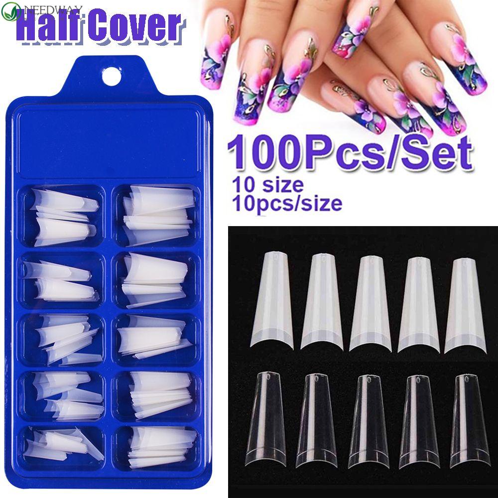 Needway Kuku Palsu Transparan Alami Buatan Ekstensi Cepat Setengah Penutup Acrylic Nail Art Tips