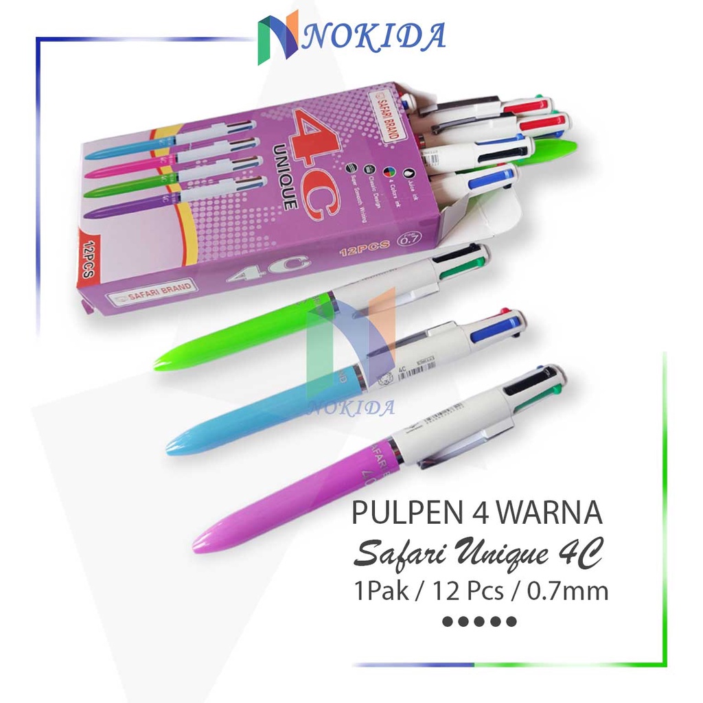 

Nokida Pulpen Safari 4 Warna 1 Pak [Unique 4C] / Ballpoint Pens 4 Colors In 1 / Bolpen Hitam 1 Pack / Alat Tulis Sekolah