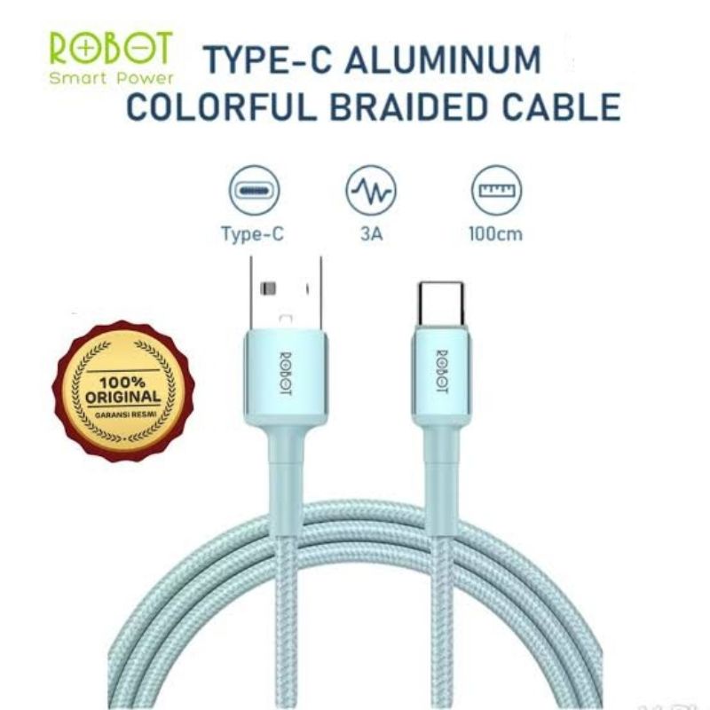 (ROBOT R-SC BLUE) KABEL DATA TYPE C FAST CHARGING 3A COLORFUL BLUE ALUMUNIUM ALLOY CABLE USB TYPE C.