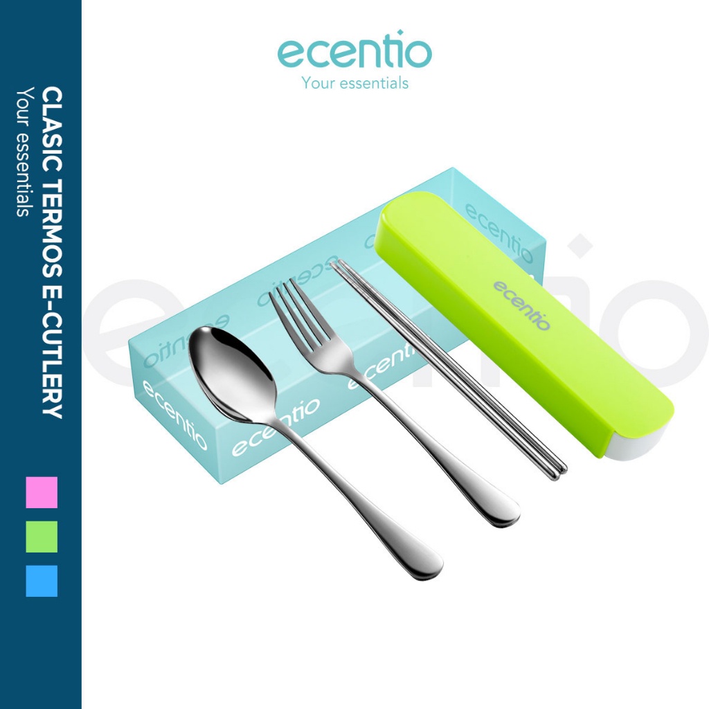 Ecentio Stainless Steel Set 3Pcs Alat Makan Sendok Garpu Sumpit / Spoon Fork Chopsticks