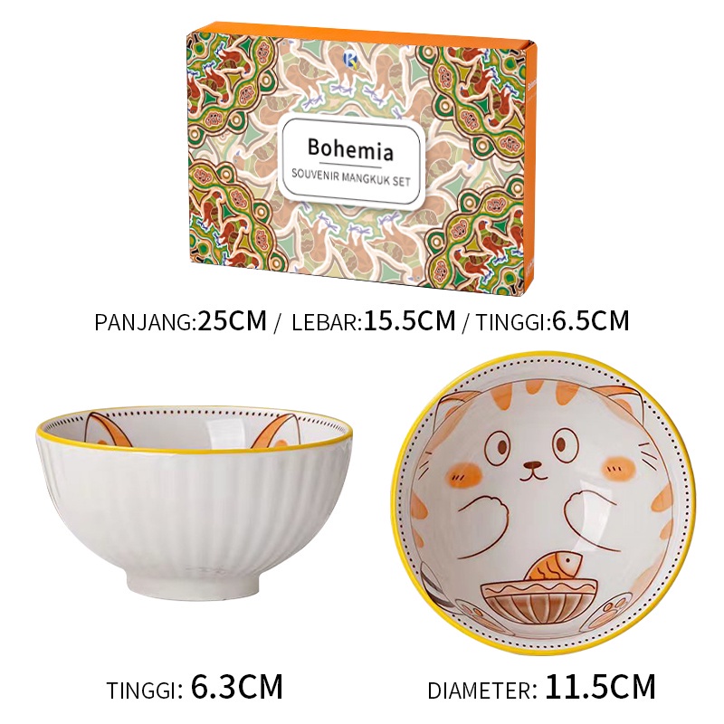 Mangkok set keramik Souvenir / Set Mangkuk Porselen Bohemian / Mangkok set premium peralatan makan porselen / Hadiah Pernikahan / Mangkok set Japaness Style hadiah kotak hadiah