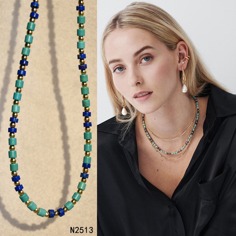 Kalung Mutiara Manik-Manik Batu Akik Multi-Lapis Perhiasan Fashion Kalung All-Match