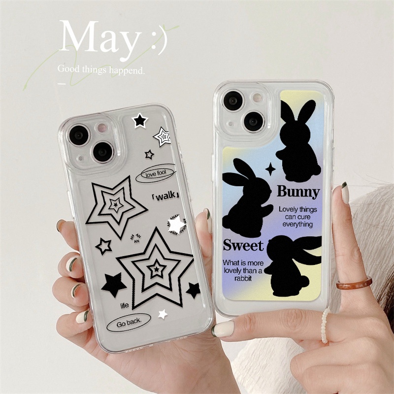 Casing Bintang Kelinci Hitam Untuk Vivo Y12S Y17 Y16 Y12 Y15 Y11 Y20 Y20S Y20i Y19 Y91C Y91 Y95 Y93 Y15S Y15A Y33S Y33T Y21 Y21S Y21T Y51 Y52S Y53S Y02 NEX3 Akrilik Space TPU Back Cover