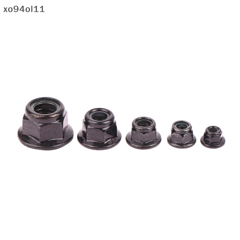 Xo 10pcs M3 M4 M5 M6 M8 Hitam Baja Karbon Hex Flange Nylon Insert Lock Nut Self-locking Nylock Locknut OL