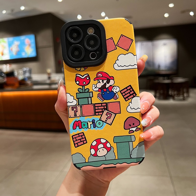 IPHONE Soft case Pelindung Kulit Tekstur Vertikal Mario Kartun Untuk Iphone14 13 12 11 Pro Max X XR XS Max7 8 Plus