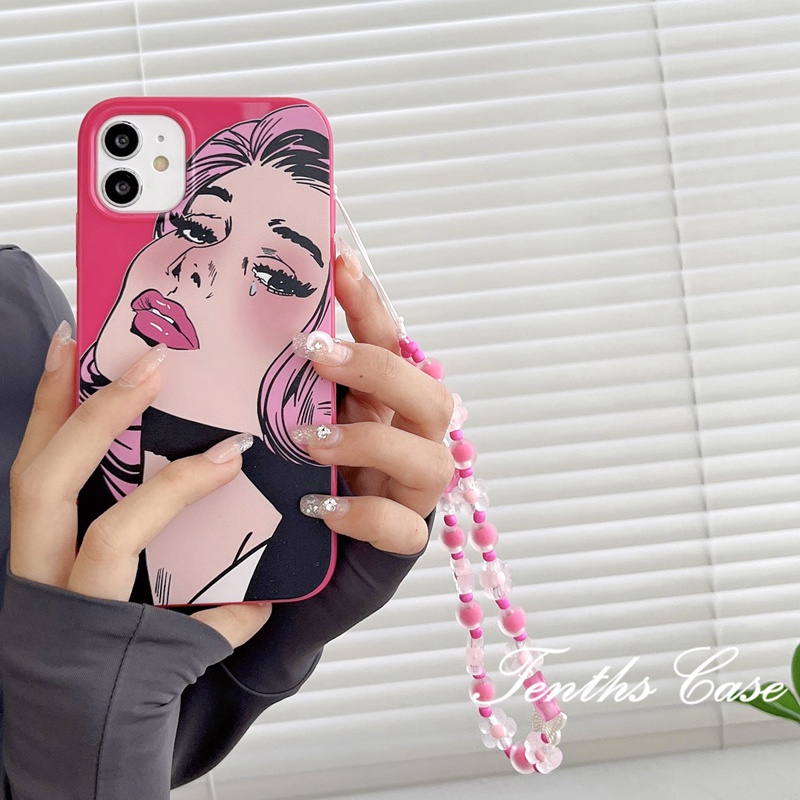 IPHONE Kompatibel Untuk Iphone14 13 12 11 Pro Max X XR Xs Max8 7 6 6s Plus Se2020Sarung Tahan Guncangan Gaya Manis Dan Keren Fashion Girl Pattern Phone Case Dengan Lanyard