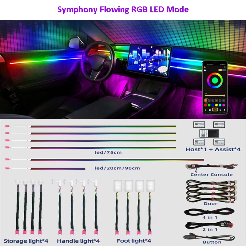 Car Premium Ambient Light Symphony RGB LED Interior Bluetooth 18 LED