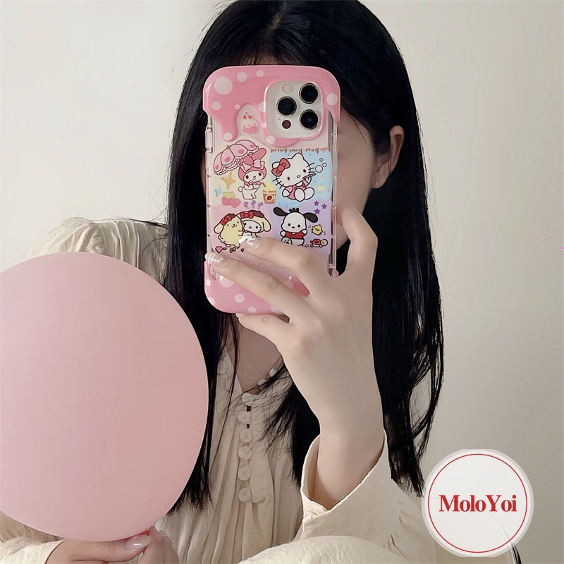 3d Ice Cream Kartun Crayon Shin-chan Case Kompatibel Untuk IPhone XR XS X Max11 13 14 12 Pro Max 7plus8 7 Plus SE 2020lucu Hello Kitty Pochacco Kuromi Lembut TPU Cover