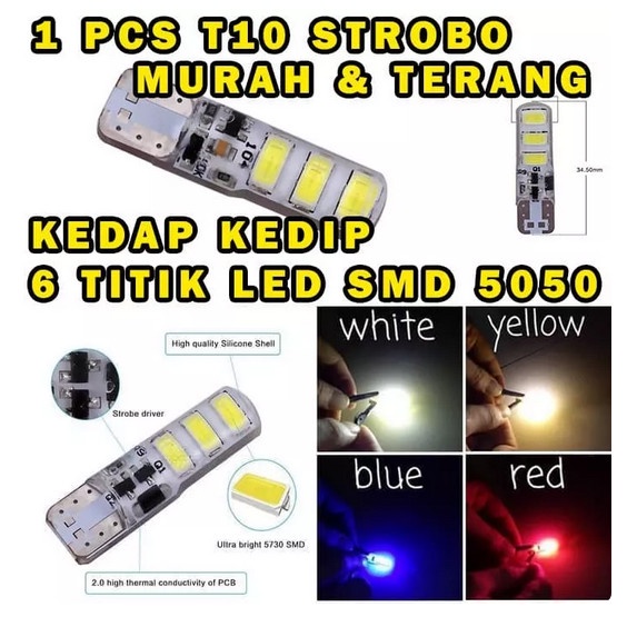 LED T10 Crystal Jelly 6 Mata STROBO/Kedip Led 5730 Lampu Senja Sen/Sein