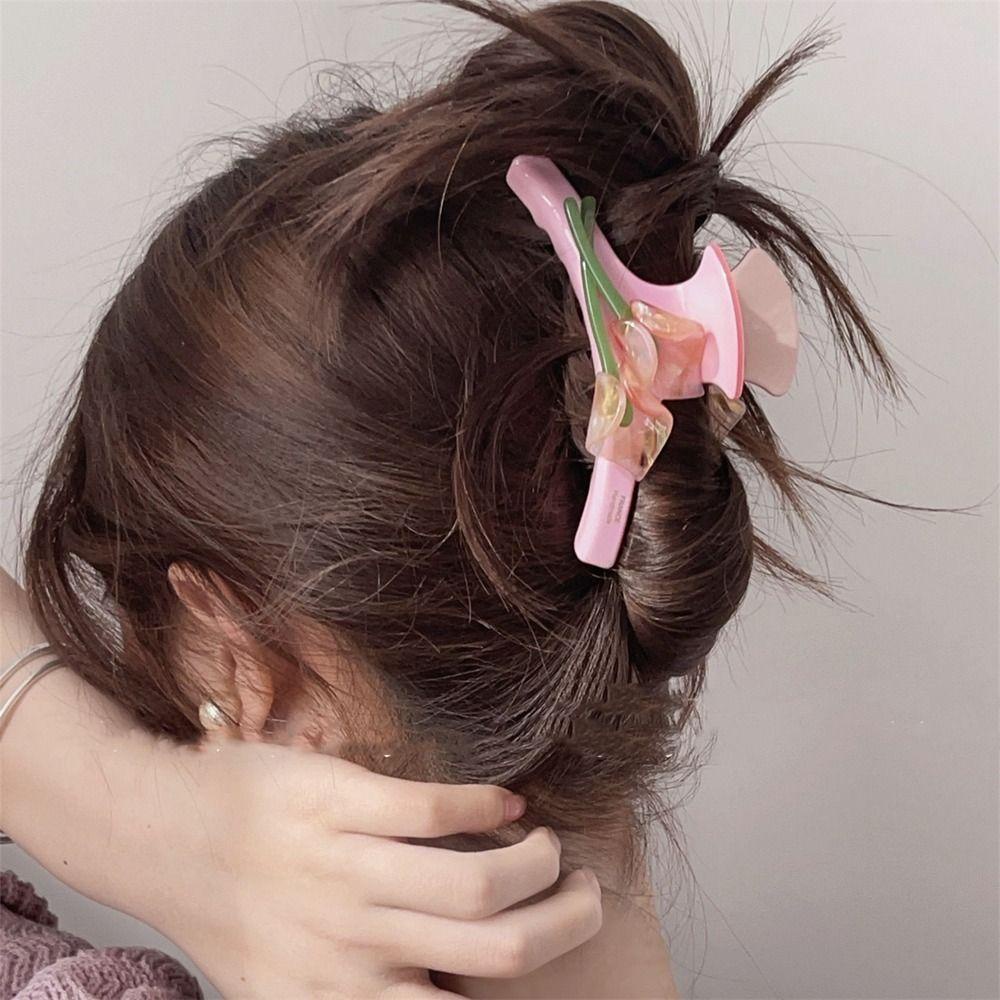 Needway Flower Hair Claw Lucu Personalized Acetic Acid Ponytail Holder Jepit Rambut Klip Hiu Asetat Untuk Wanita