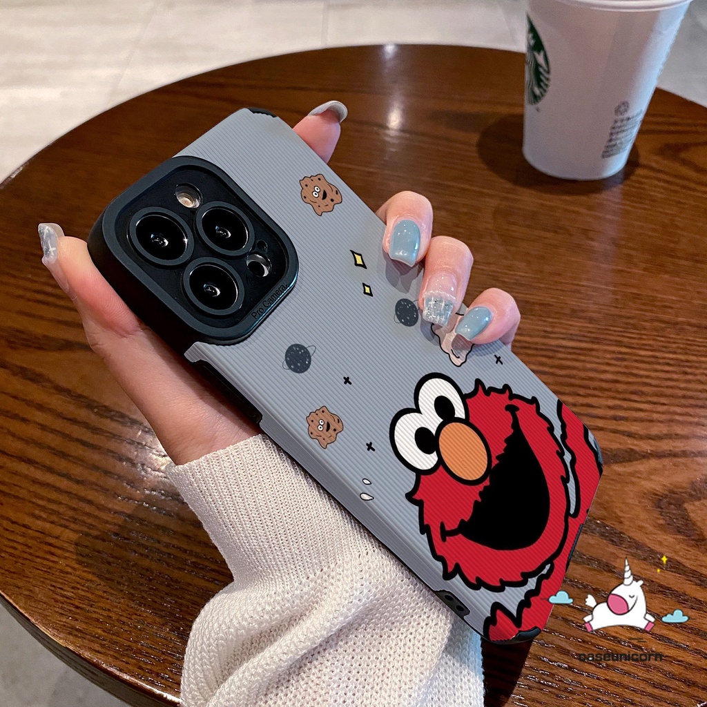 IPHONE Art Bunga Warna-Warni Kartun Sesame Street Elmo Case Kompatibel Untuk Iphone7 8 Plus11 13 12 XR 14 Pro MAX X XS MAX Cute Strawberry Bear Manyo Tekstur Kulit Shockproof Soft Cover