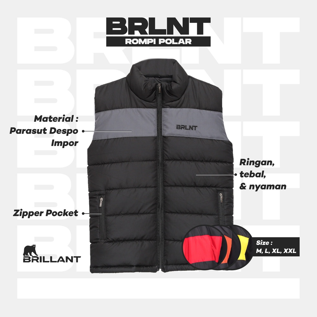 Brillant - Polar Rompi Pria Strip Hitam Abu Merah Orange Kuning Ukuran Size M L XL XXL Jaket Jacket 