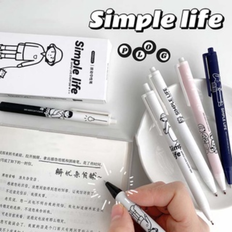 [Grosir] 6pcs /Set 0.5mm ST Head Examination Pen/Cute Simple Life Black Ink Press Gel Pen/Pena Tanda Tangan Alat Tulis Kantor Siswa/Pulpen Netral Cepat Kering Kualitas Tinggi