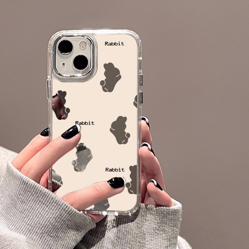 IPHONE Lying Rabbit Mirror Phone Case Kompatibel Untuk Iphone11 12 13 14 12Pro 13Pro 14Pro Pro Max XR X XS Max Electroplating Tombol Perlindungan Mirror Cover