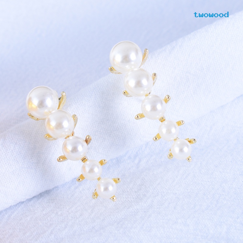 Anting Mutiara Twowood Elegan, simple, Dan Kecil, Dengan Kepribadian, Anting, Anting, Perempuan