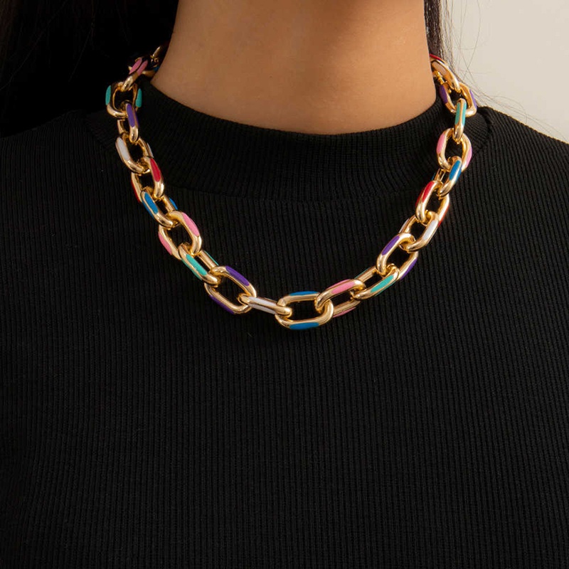 Mornin Warna-Warni Dicat Rantai Aluminium Choker Kalung Wanita Kuba Link Chain Necklace id