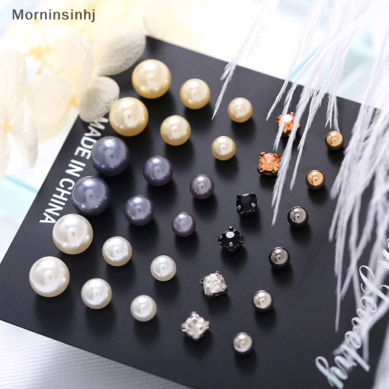 Mornin 15pasang /Set Campuran Mutiara Kristal Ear Studs Earrings Wanita Gadis Perhiasan Hadiah id