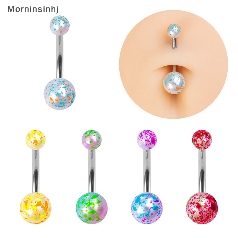 Mornin 5PCS Cincin Sexy Bercak Warna-Warni Stainless Steel Akrilik Bola Pusar Pusar Untuk Wanita Set Perhiasan id