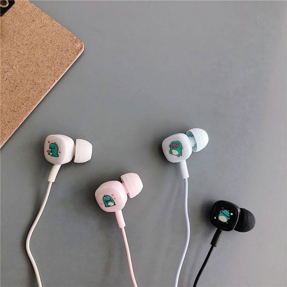 Chookyy Headphone Kabel, Earphone Kabel Plug 3.5mm, Dinosaurus Putih Indah /Pink /Hitam/Biru Dengan Kotak Penyimpanan Penyumbat Telinga Untuk Musik