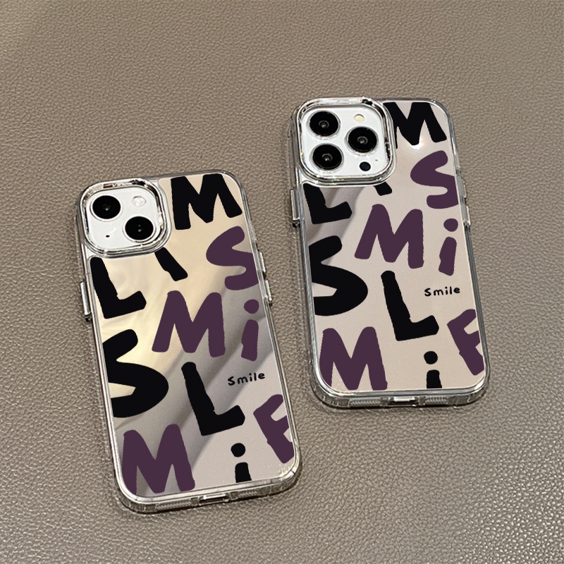 IPHONE Smile Words Mirror Phone Case Kompatibel Untuk Iphone11 12 13 14 12Pro 13Pro 14Pro Pro Max XR X XS Max Electroplating Tombol Perlindungan Mirror Cover