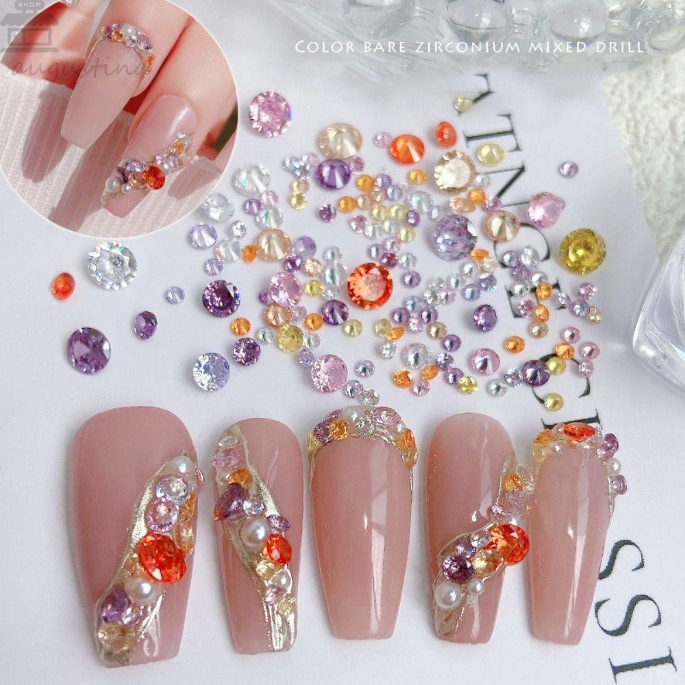 AUGUSTINA Agustina Aksesoris Manicure 3D Untuk Ornamen Nail Art Zirkon Bulat Mewah Profesional