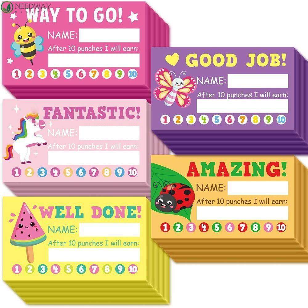 NEEDWAY Classroom Reward Card 50pcs Novelty Student Bermotivariasi Alat Bantu Belajar Anak Usia Dini Perilaku Keluarga Motivasi Punch Cards Untuk Anak Diy Mendorong Pujian Stiker