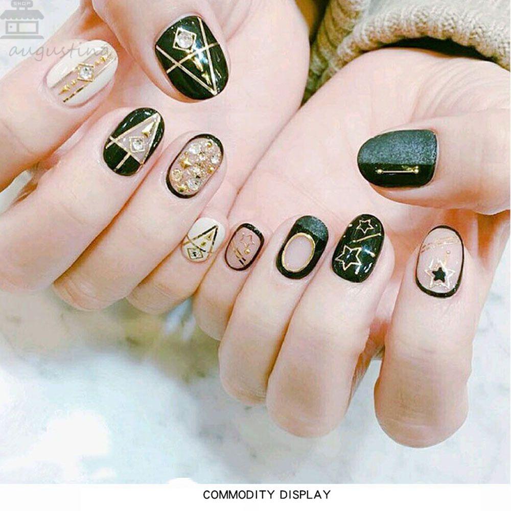 AUGUSTINA Agustina Patch Kuku Logam Dekorasi 3D DIY Bingkai Persegi Panjang Oval Cross Payet Bulat Persegi Rivet Stiker Kreasi Bingkai Nail Art