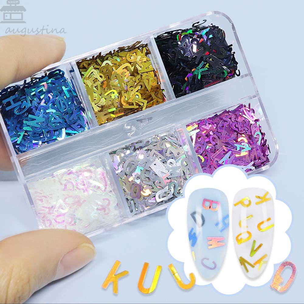 AUGUSTINA Agustina Stiker Kuku 3D Pesona 6kisi Dekorasi Nail Art Manicure Aksesoris 26al Inggris Hiasan Nail Art Kuku Paillettes Set