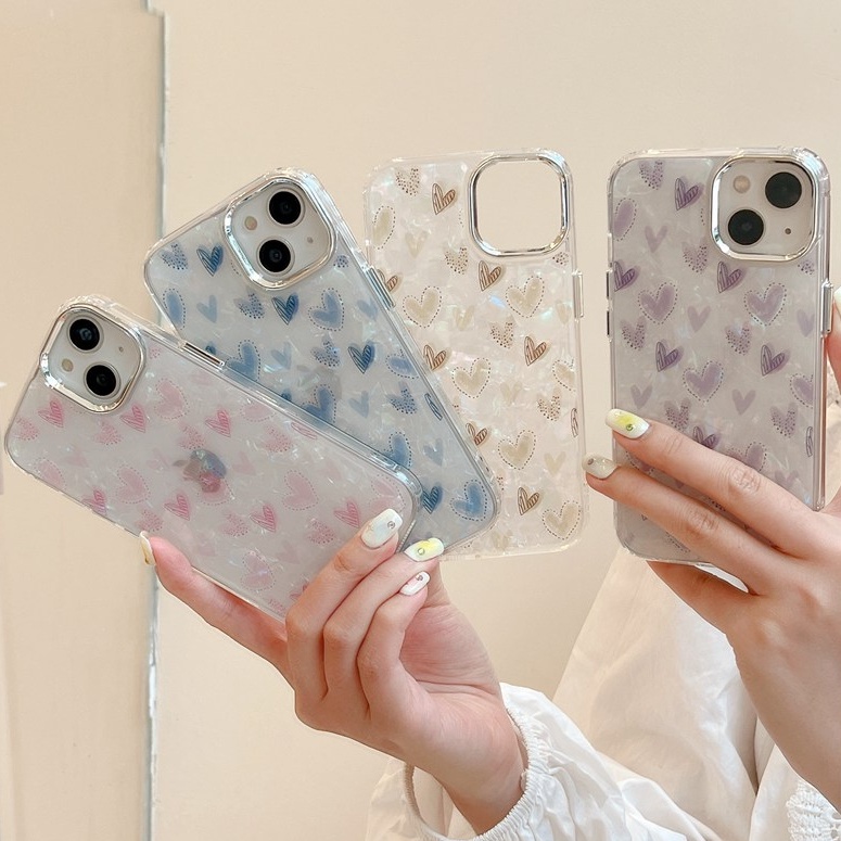 Silver Camera Shell Pattern Full Love Soft TPU Case HP iP iPhone 12 13 14 Pro Max 11 FTD Girl Woman Casing Apple